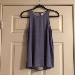 Blue and white key hole back top